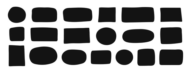 Set of hand-drawn black geometric shapes. Irregular frame text box circles, rectangles, ovals on a white background.