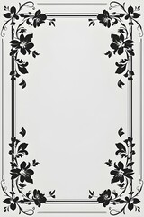 AI Generative. Elegant Black and White Floral Frame with Swirls and Borders. 4