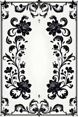 AI Generative. Elegant Black and White Floral Frame with Swirls and Borders. 5