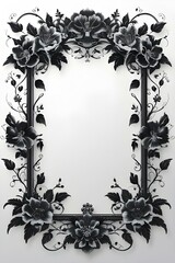 AI Generative. Elegant Black and White Floral Frame with Swirls and Borders. 6