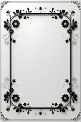 AI Generative. Elegant Black and White Floral Frame with Swirls and Borders. 10