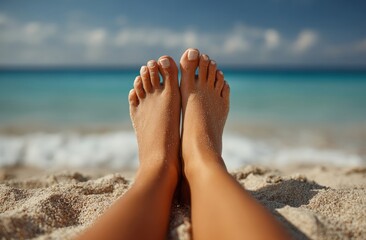 Relaxing Feet in Tropical Beach Sand: Summer Vacation Idyll