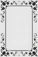 AI Generative. Elegant Black and White Floral Frame with Swirls and Borders. 18