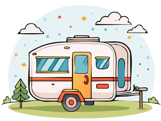 Colorful RV Camper Illustration for Travel Design
