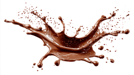 Dynamic Chocolate Splash on White Background - Ideal for Culinary, Dessert, and Beverage Designs