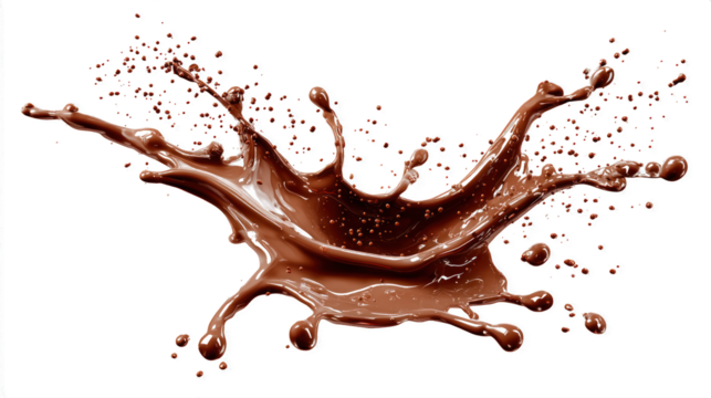 Dynamic Chocolate Splash on White Background - Ideal for Culinary, Dessert, and Beverage Designs