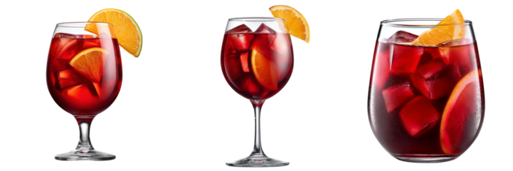 Sangria glasses filled with ice and orange slices, isolated on transparent background