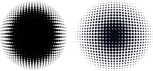 Abstract halftone sphere and circle pattern with gradual dot size silhouette