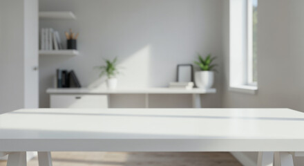 White Table in Bright Minimalist Home Office