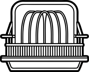 vector illustration of a Dish Rack line art black and white , white background 