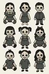 Creepy Dolls Set Spooky Children Figures Halloween Concept