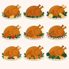 Fototapeta premium Roasted turkey set with herbs and citrus fruits