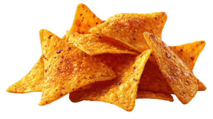 Pile of doritos on black background view on transparent background