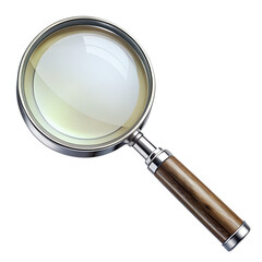 A magnifying glass with a wooden handle isolated on transparent background