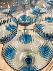 Elegant blue glassware creating visually appealing patterns christmas