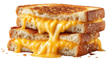 Stacked grilled cheese sandwich closeup on transparent background
