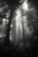 Obraz premium Mysterious Wilderness: Journey Into the Untouched, Misty Heart of an Enigmatic Forest Realm