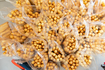 Bread sticks top view packed and ready to be delivered.Concept of artisanal bakery