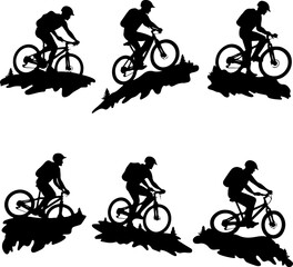 Fototapeta premium American mountain biker, cycling, bike, silhouette, outdoor, sport, adventure, bundle