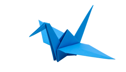Close up of a paper bird blue isolated on transparent background