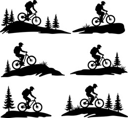 Obraz premium American mountain biker, cycling, bike, silhouette, outdoor, sport, adventure, bundle