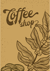 Vintage Coffee Menu Vector Layout – Hand-Sketched Café Poster Template with Gold Illustrations of Coffee Drinks and Beans on Black Background