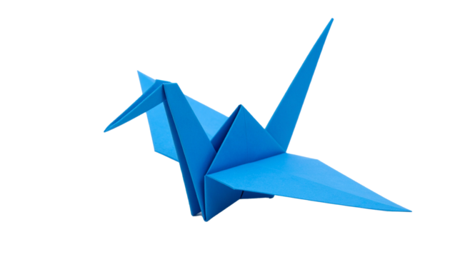 Close up of a paper bird blue isolated on transparent background