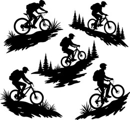 Fototapeta premium American mountain biker, cycling, bike, silhouette, outdoor, sport, adventure, bundle