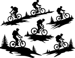 Obraz premium American mountain biker, cycling, bike, silhouette, outdoor, sport, adventure, bundle