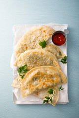 Vegan flatbreads with tomato sauce