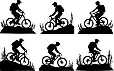 Obraz premium American mountain biker, cycling, bike, silhouette, outdoor, sport, adventure, bundle