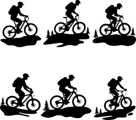 Fototapeta premium American mountain biker, cycling, bike, silhouette, outdoor, sport, adventure, bundle