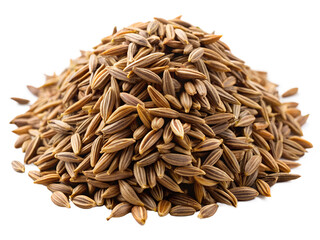 A pile of brown cumin seeds isolated on transparent background