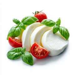 A fresh Caprese salad with mozzarella cheese, ripe tomatoes, and fresh basil