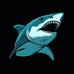 Fototapeta premium Fierce shark in dynamic pose showcasing its sharp teeth and powerful presence under dark background