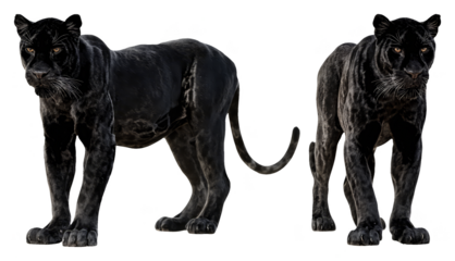 Black Panthers PNG - Majestic Wild Cats with Sleek Dark Fur on Transparent Background for Wildlife Design Projects and Digital Compositions