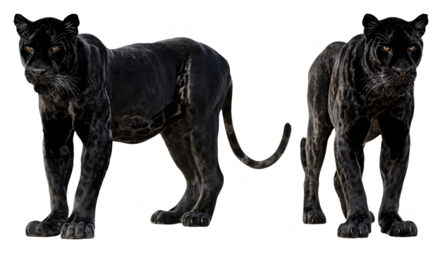 Black Panthers PNG - Majestic Wild Cats with Sleek Dark Fur on Transparent Background for Wildlife Design Projects and Digital Compositions