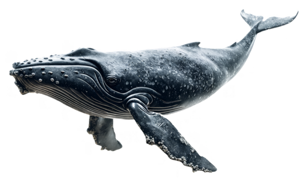 Humpback Whale 3D Rendering on Transparent Background for Marine Life Education, Ocean Conservation Campaigns, and Digital Content Creation