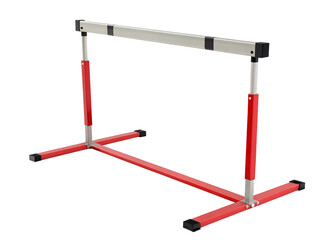 A red and silver hurdle is isolated on transparent background