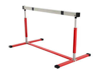 A red and silver hurdle is isolated on transparent background