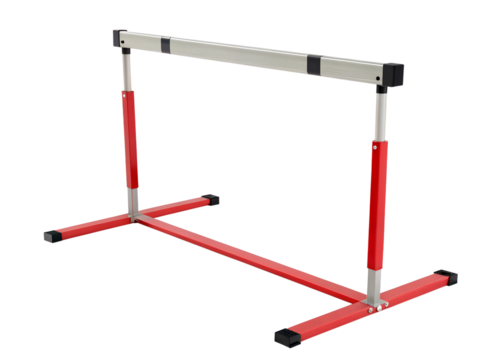 A red and silver hurdle is isolated on transparent background
