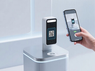 Scanning a QR code with a mobile phone for information or payment, depicting technology, data, and modern interaction.