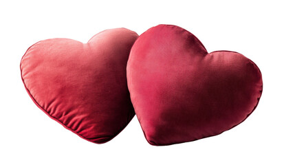 Fototapeta premium two valentines day heart pillow silk velvet on white background