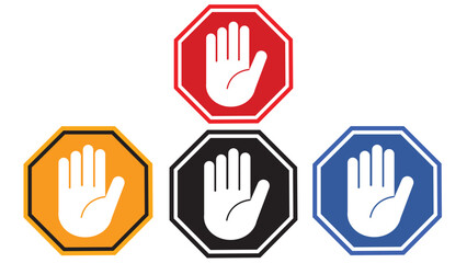 set of stop sugn, roadsign with big hand symbol or icon vector illustration