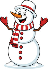 Cartoon Illustration of a Cheerful Snowman 