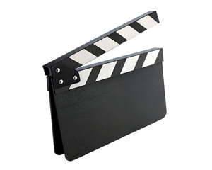 A black and white clapperboard isolated on transparent background
