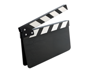 A black and white clapperboard isolated on transparent background
