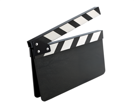 A black and white clapperboard isolated on transparent background