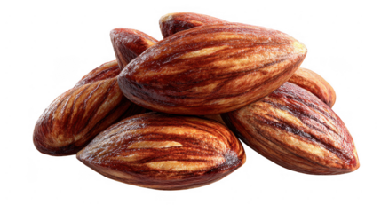 Pile of almonds on black background on transparent background