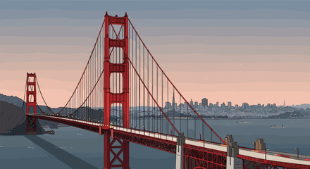 Fototapeta premium Golden Gate Bridge San Francisco Pixel Art Landscape